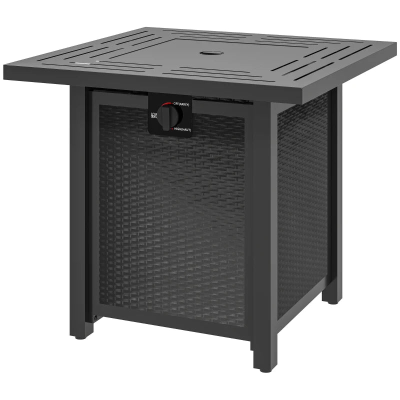 Square Gas Fire Pit Table, Smokeless Firepit with Cover, Black