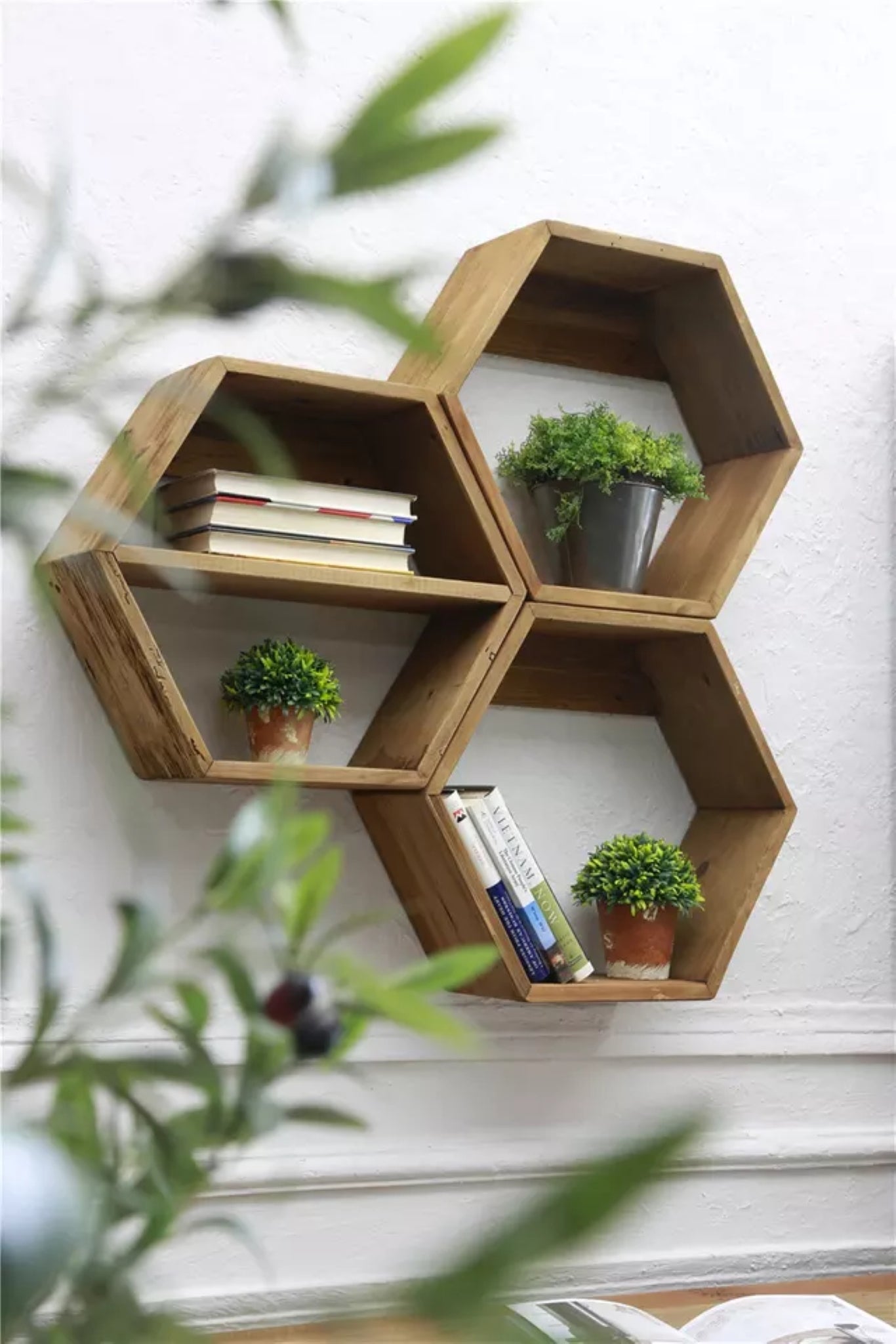 Reclaimed Wooden Hexagon Shelf 
