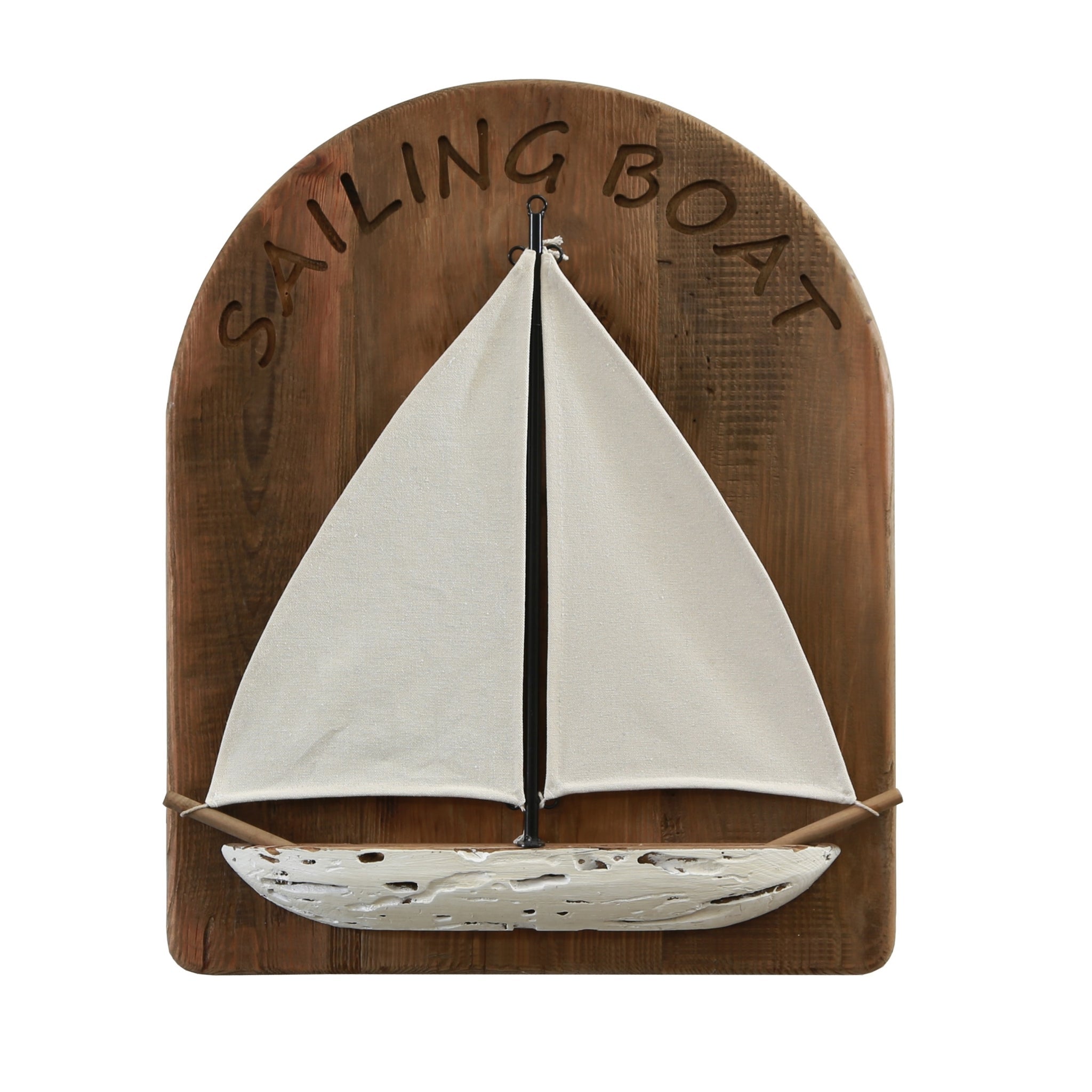 Reclaimed Wooden Sailing Boat Wall Decor, White 