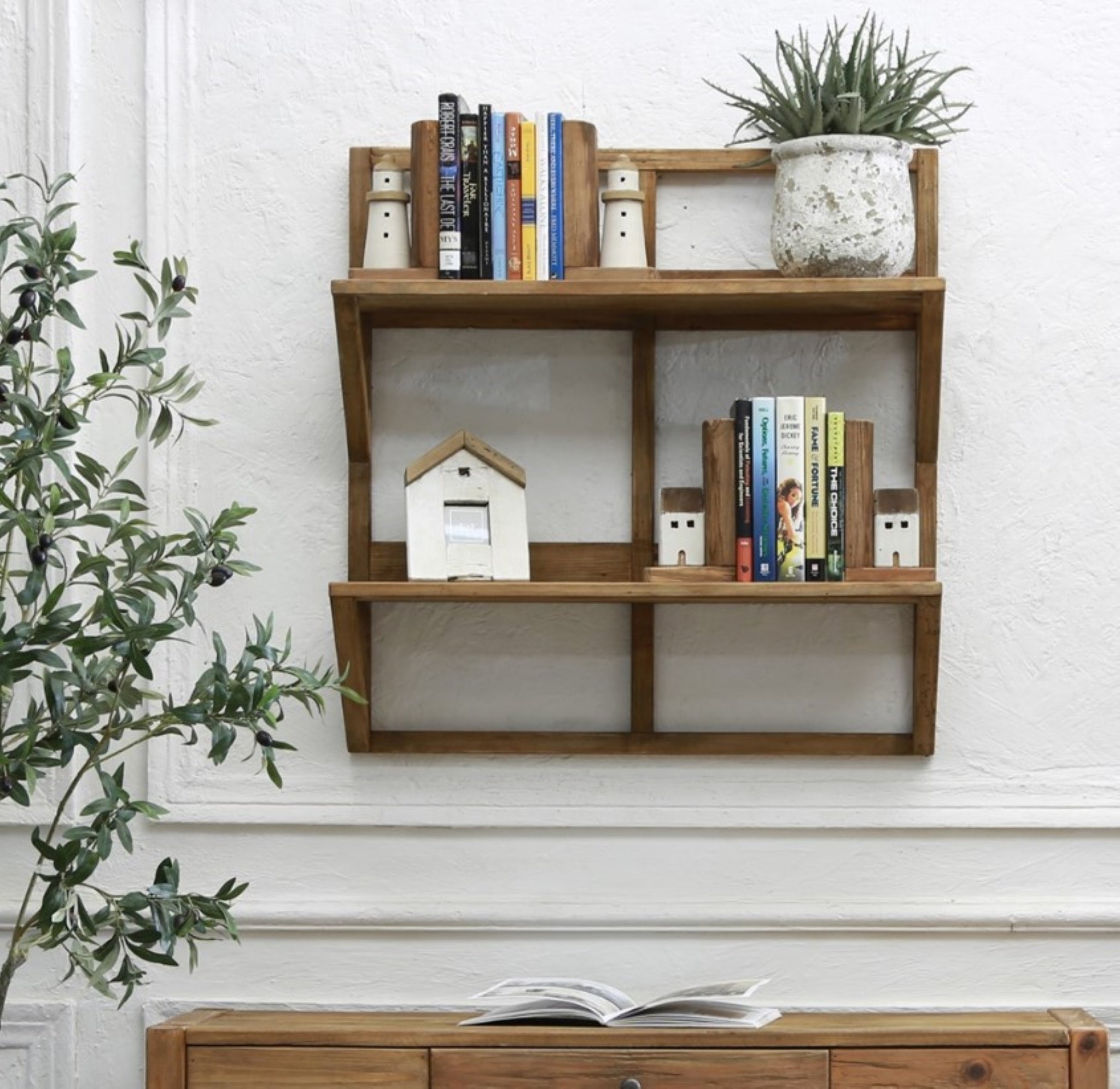 Reclaimed Wooden Double Shelf Unit 