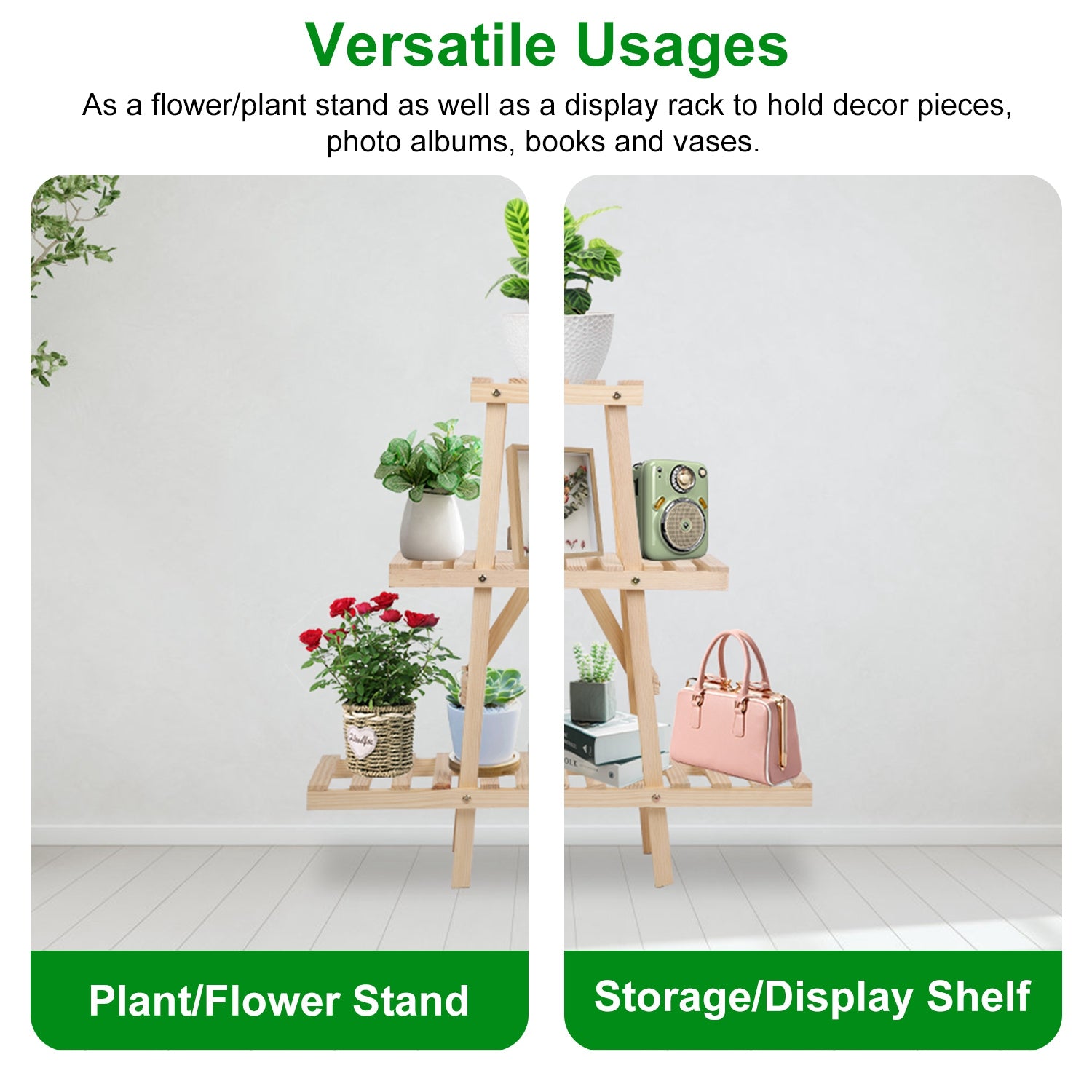 Wooden Plant Stand 3-Tier Potted Flower Shelf Multi-tier Flower Pot Rack Holder Triangle Ladder Plant Vase Display Rack 82lbs Max Load for Indoor Pati 