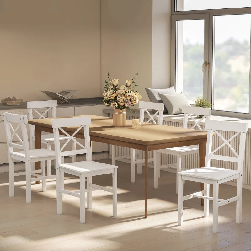 Wooden Dining Chairs Set of 4, Kitchen Chairs with Cross Back, Solid Structure for Living Room and Dining Room, White