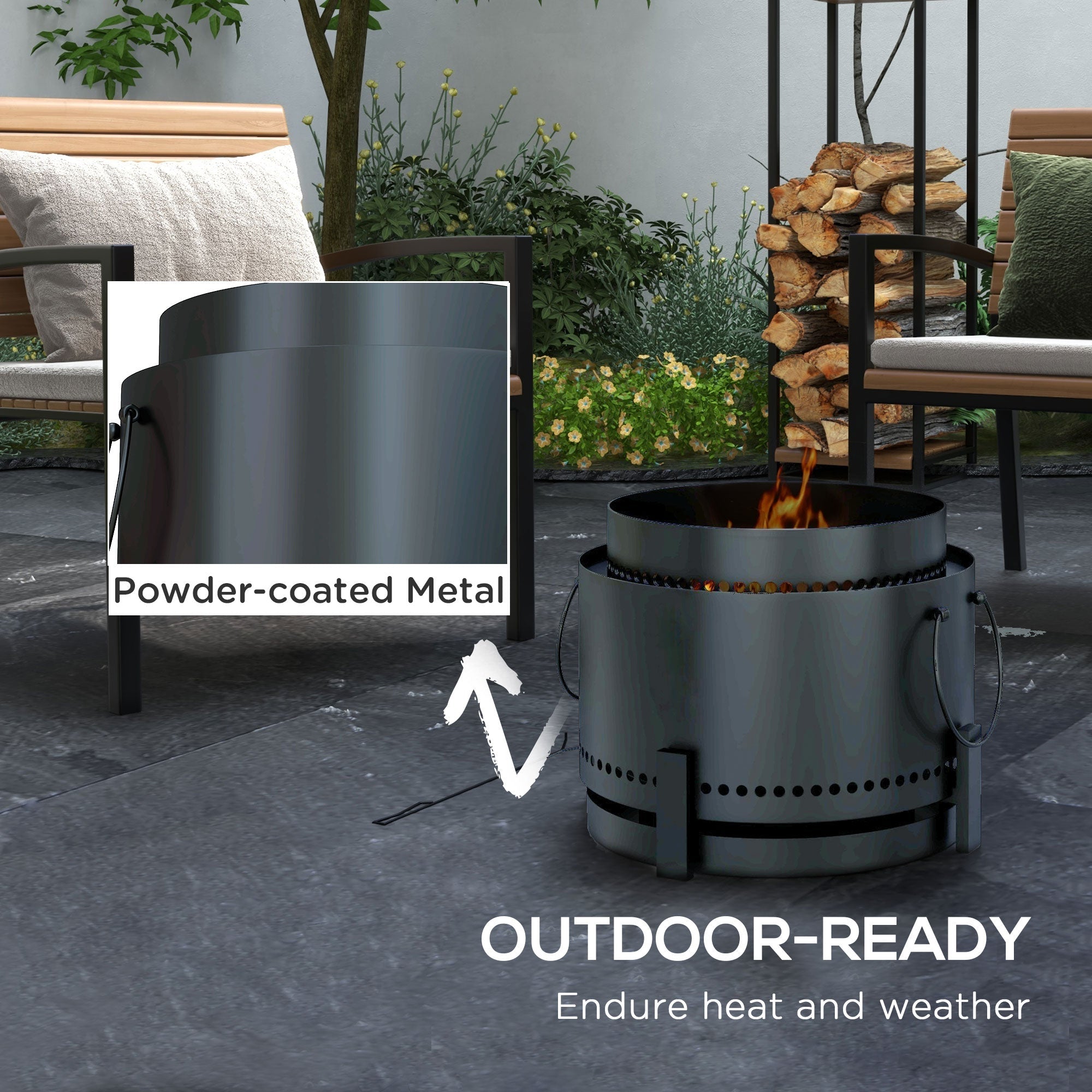 Outsunny Smokeless Fire Pit with Ash Catcher, Portable Wood Burning Firepit with Poker for Garden Camping Bonfire Party, Black 