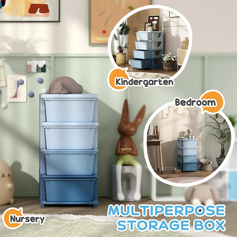 Qaba 4 Tier Kids Toy Organizer and Storage Bins with 4 Plastic Drawers, Blue