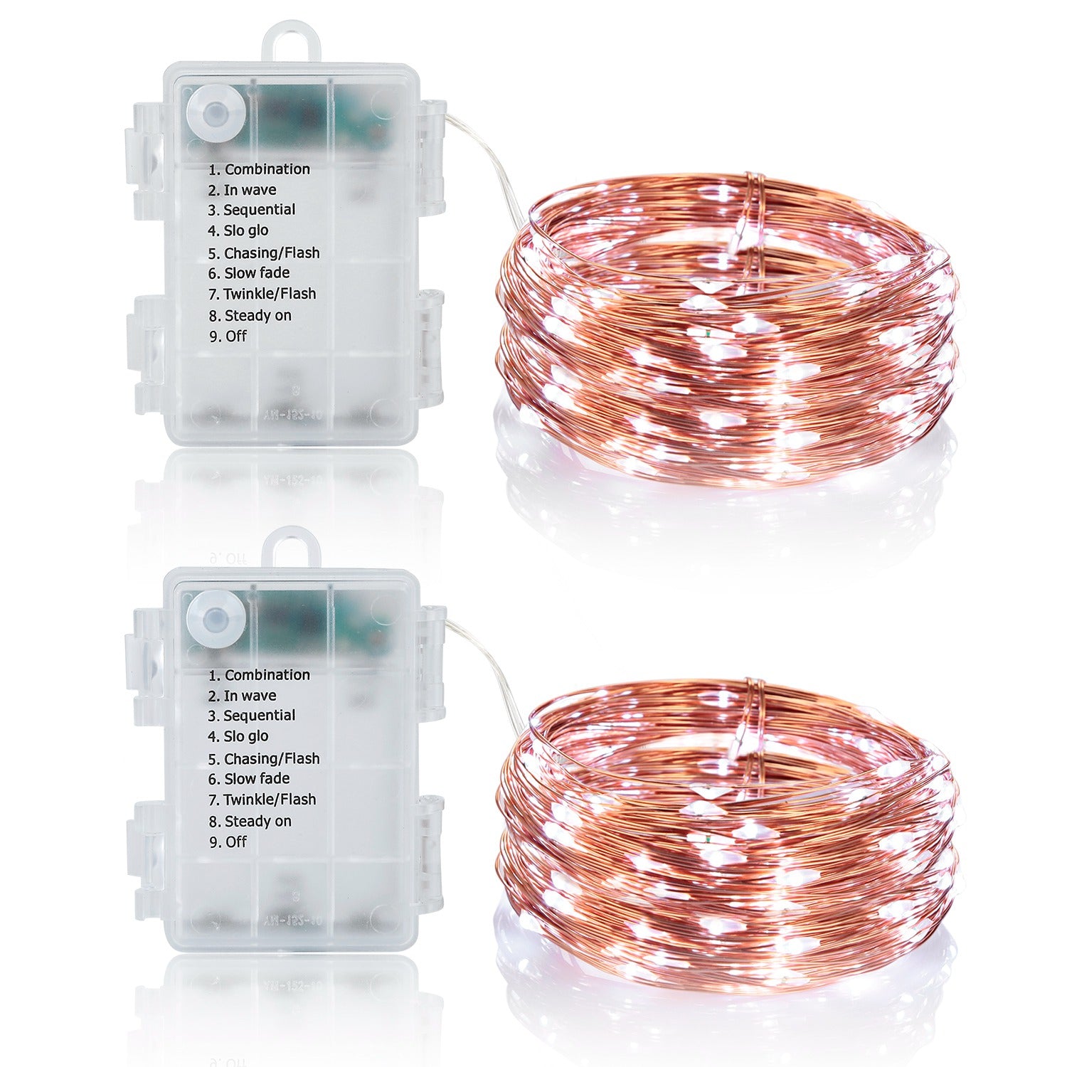 2Pcs LED String Lights 100LED Beads 32.8FT Copper Fairy Lights IP65 Waterproof Battery Operated Flash Lights with Remote Control For Wedding Party Jar 