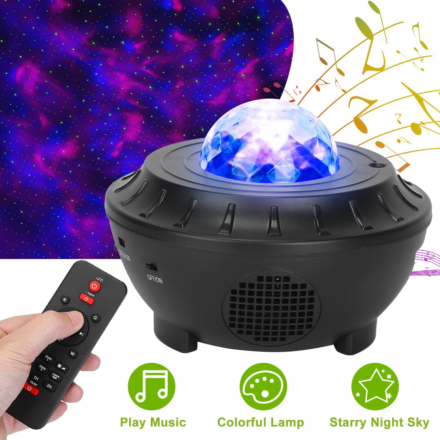 Star Projector Lamp RGBW Wireless Music Speaker Night Light USB Ocean Wave Projector Lamp w/ Remote Control For Bedroom Ceiling