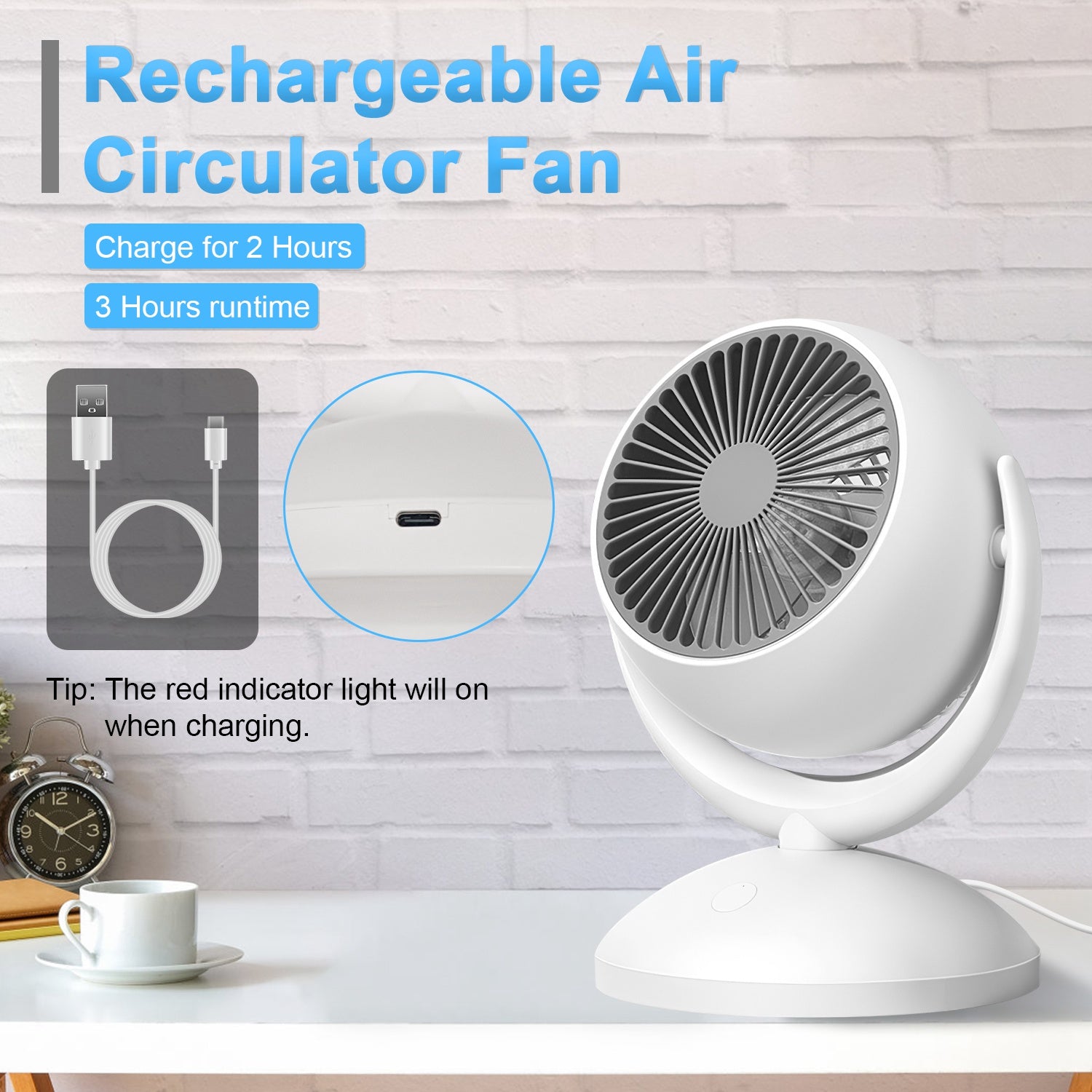 Air Circulator Desk Fan Portable Desktop Rechargeable Oscillating Fan with 4 Speeds 360 Degree Tilt Head Automatic Rotation Quiet 40dB Table Fan for H