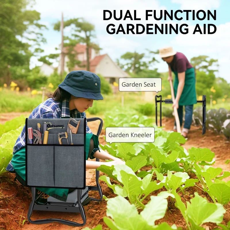 Garden Kneeler and Seat, Foldable Gardening Stool Bench with Thick EVA Foam Kneeling Pad and 1 Large Tool Pouch, Grey