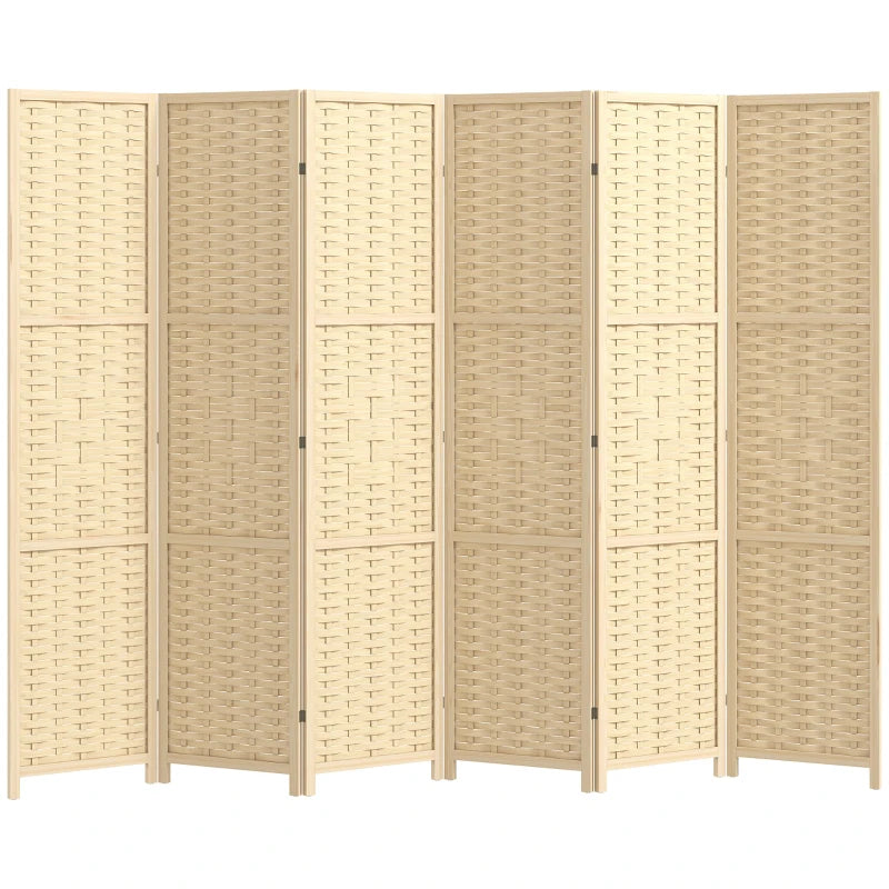 6-Panel Room Divider, 5.6 FT Freestanding Folding Privacy Screen, Partition Wall Divider, Natural Wood