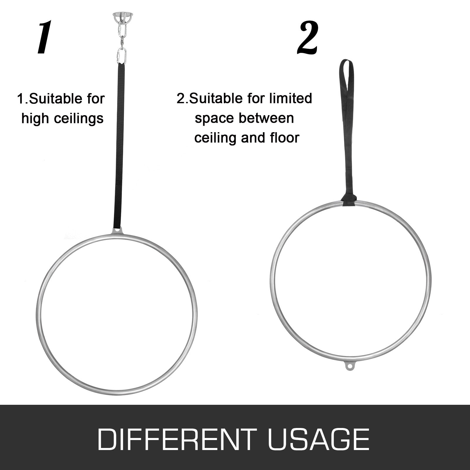 VEVOR womens Single Point Aerial Equipment Yoga Hoop for Aerial Dancing Yoga training, Sliver, 2.8ft 85cm Dia US 