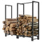 Outsunny 4ft Firewood Rack with Dual Space and Lock Rings, Steel Log Holder for Outdoor Indoor, Black