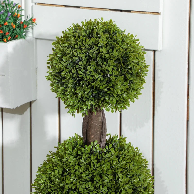 Set of 2 Artificial Ball Boxwood Topiary Trees, Fake Plants in Pots for Indoor Outdoor Decor, Green