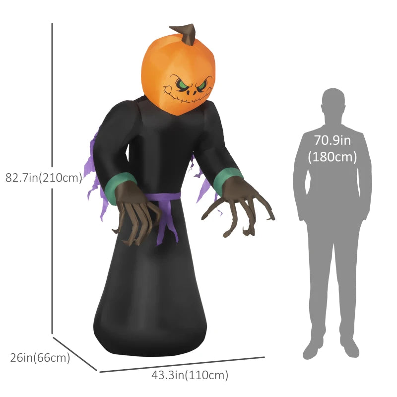 HOMCOM 9ft Inflatable Pumpkin Head Ghost – LED Blow-Up Halloween Decoration for Outdoor Lawn & Garden 
