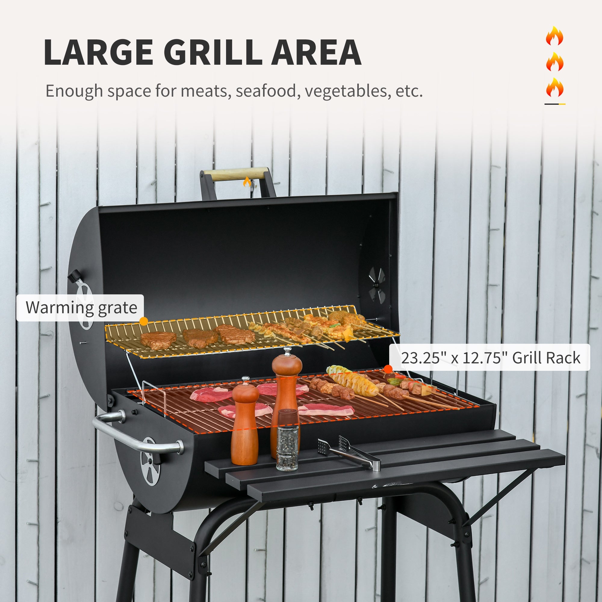 Outsunny 30" Charcoal Barbecue Grill with Wheels Outdoor Barbecue with Adjustable Charcoal Rack, Storage Shelf, Wheel, for Garden Camping Picnic 