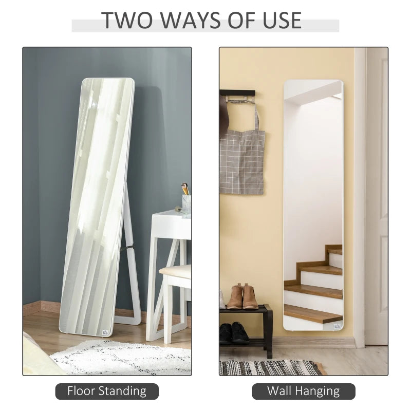 Full Length Mirror for Bedroom, Free Standing Dressing Mirror, Wall Mirror with Wood Frame, 15" x 61", White