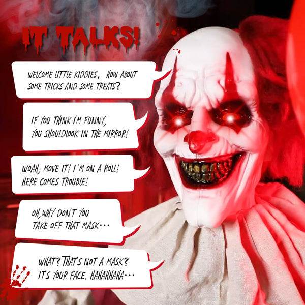 5.7ft Eye Red Light Vibration Clown Sound Voice Control, Standing Balloon Clown, Battery Model - Battery Not Included, Halloween Standing Decoration 