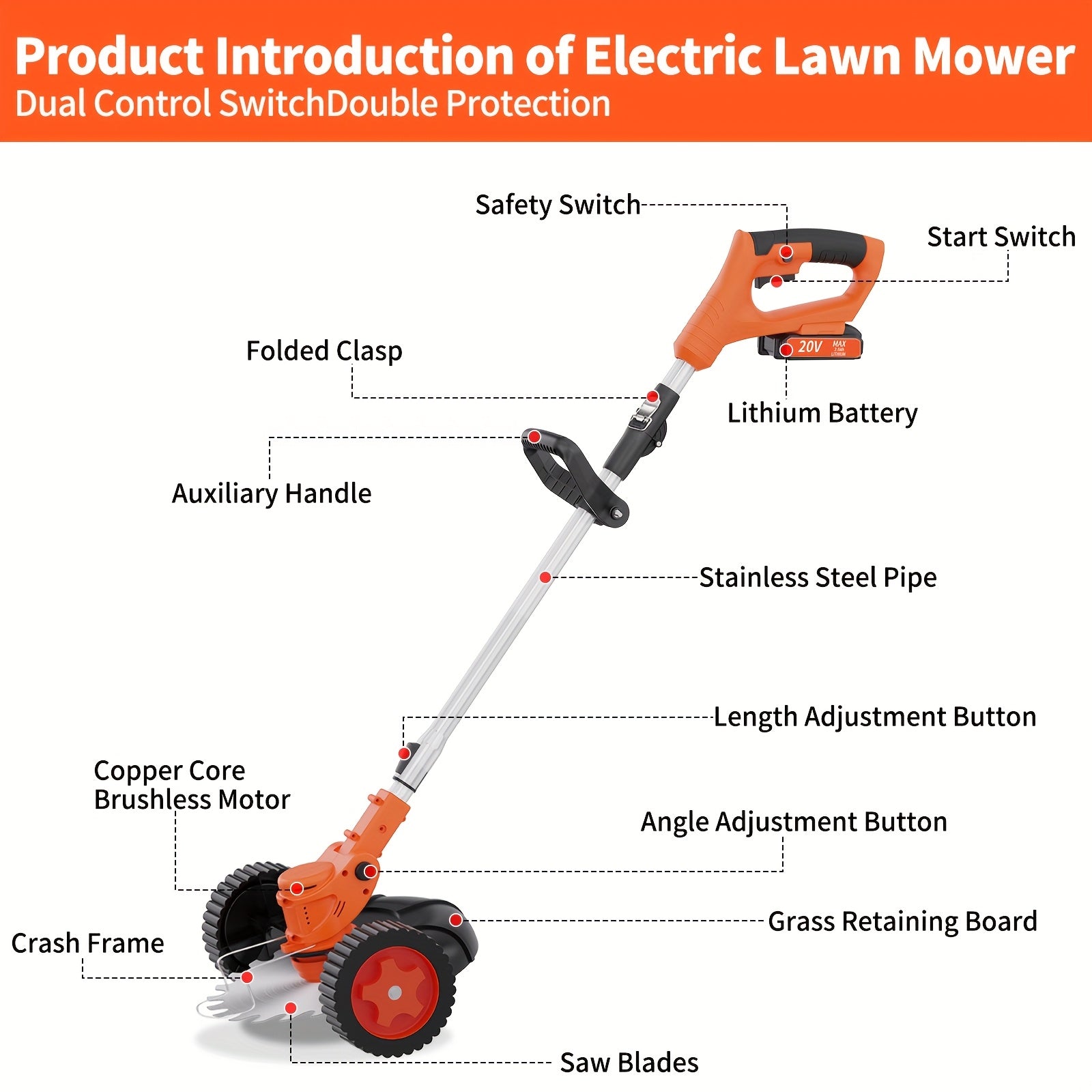 Portable Cordless Electric Lawn Mower, Grass Trimmer Handheld Weeder with 4 Different Blade Models and Two Large Capacity Lithium Batteries, Suitable for Outdoor and Patio Use, Includes Charger 