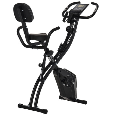 Soozier 2 in 1 Upright  Exercise Bike Stationary Foldable Magnetic Recumbent Cycling with Arm Resistance Bands Black 