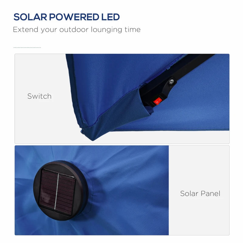 6' x 10' Patio Umbrella with 22 LED Solar Lights and Tilt, Rectangular Outdoor Table Umbrella with Crank, Dark Blue