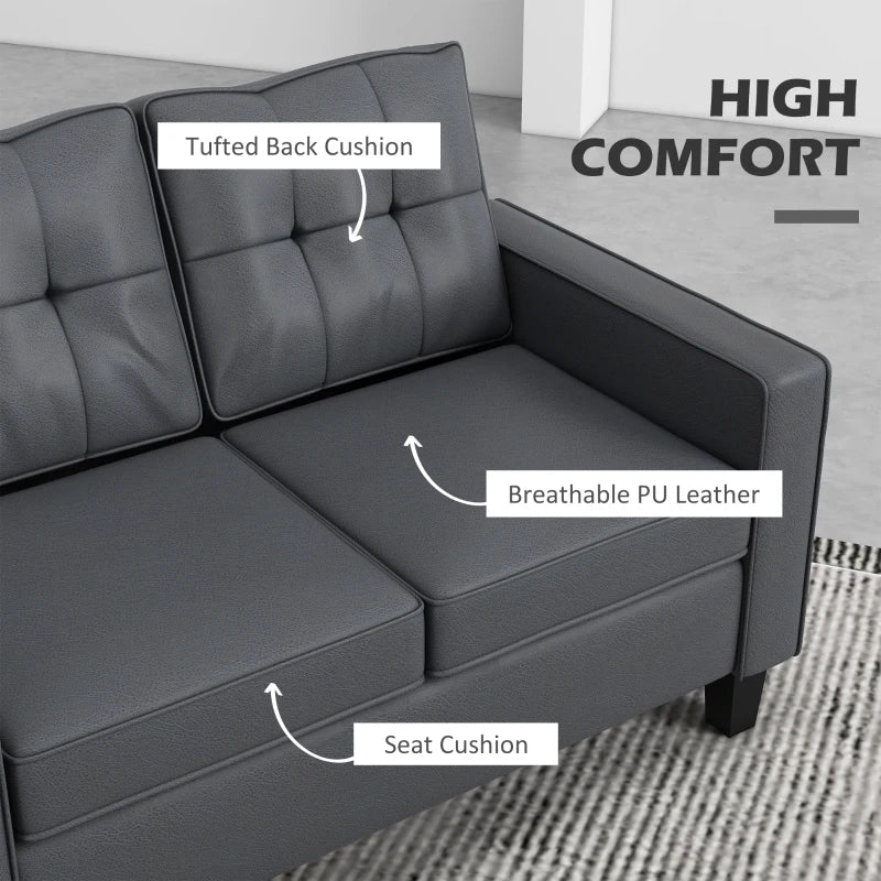 51" PU Leather Loveseat, Upholstered Double Sofa Couch with Armrests, Tufted Backrest, Pocket Spring and Sponge Padded Cushion for Living Room, Bedroom, Home Office, Grey