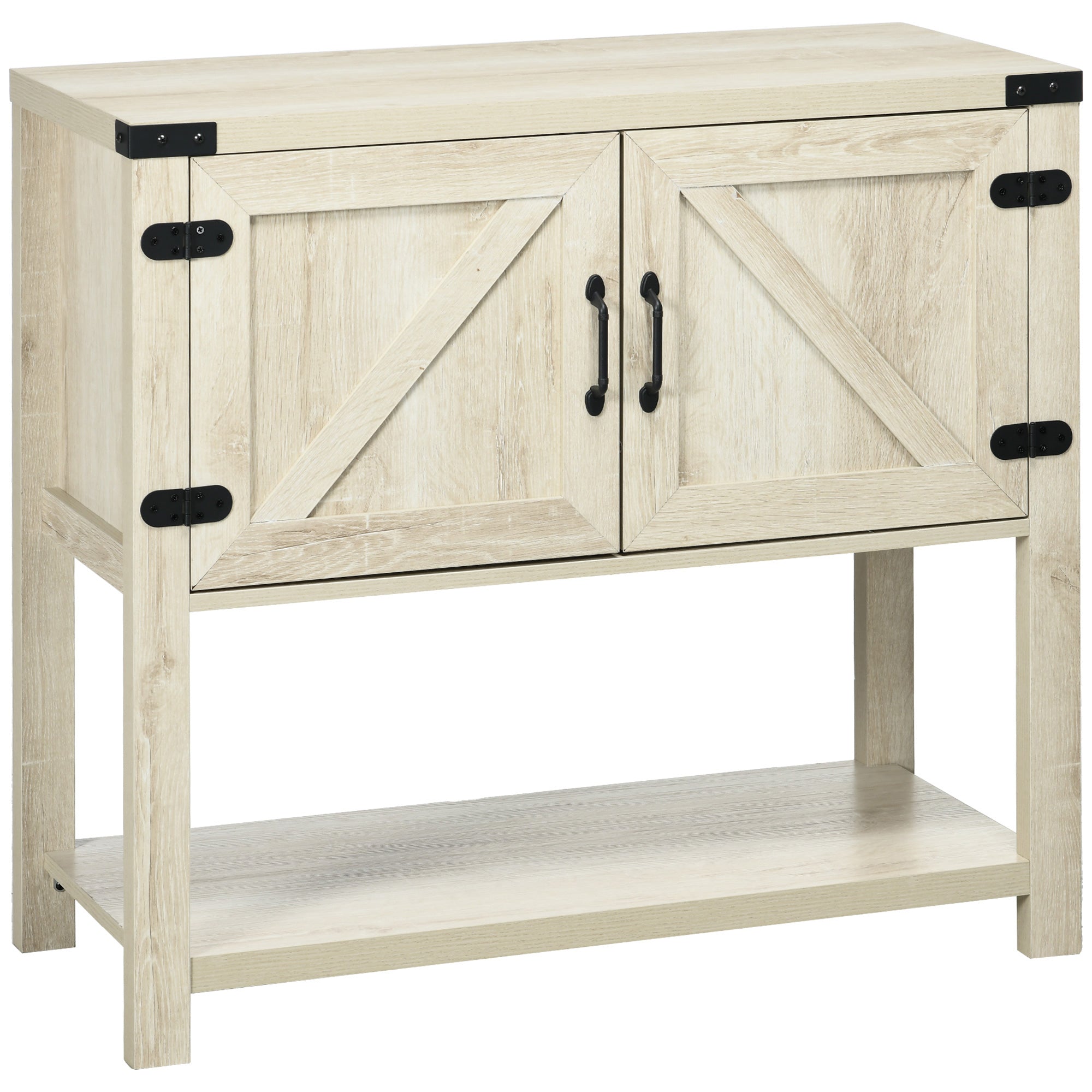 HOMCOM Farmhouse Flair: Oak Sideboard with Barn Doors, Bottom Shelf for Kitchen or Dining Countryside Vibes | Rustic Storage 