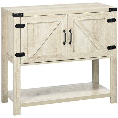 HOMCOM Farmhouse Flair: Oak Sideboard with Barn Doors, Bottom Shelf for Kitchen or Dining Countryside Vibes | Rustic Storage 