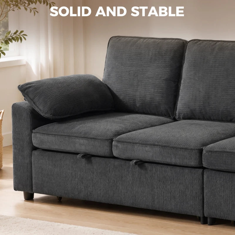 4-Seat Sectional Sofa Bed with Double Pull-Out Sleeper – Dark Grey Chenille