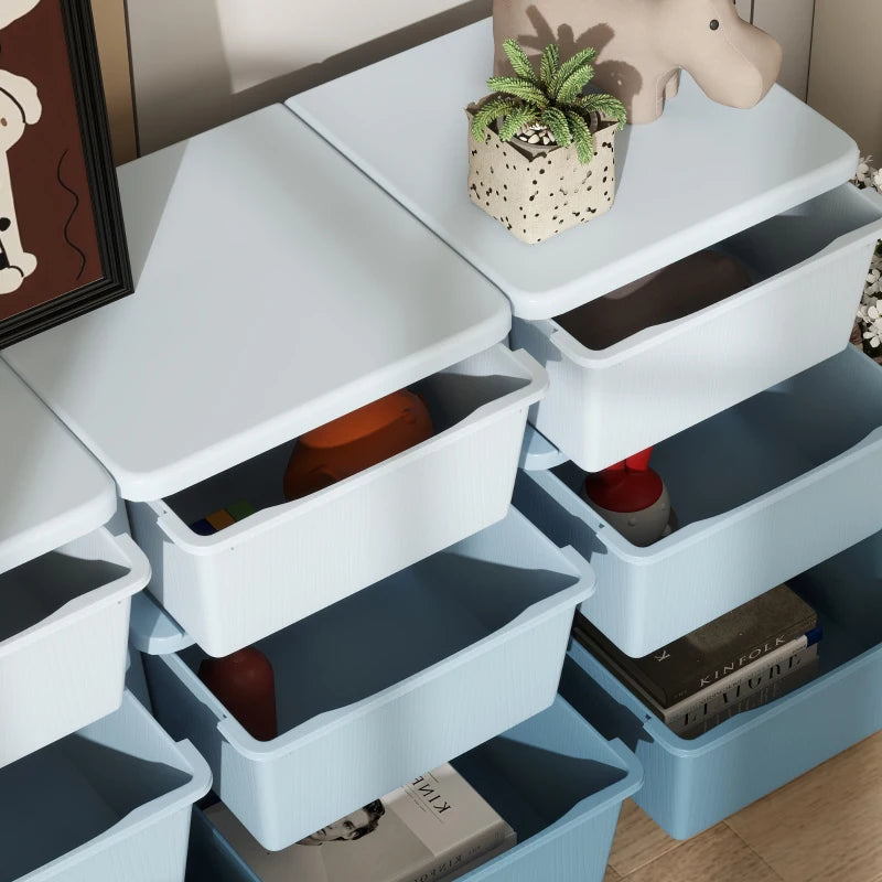 Qaba 3 Tier Kids Toy Organizer and Storage Bins with 9 Plastic Drawers, Blue