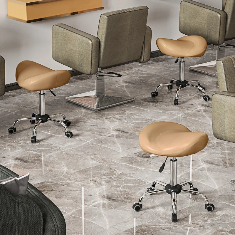 Saddle Stool, Height Adjustable Rolling Salon Chair with PU Leather for Massage, Spa, Clinic, Beauty and Tattoo, Brown
