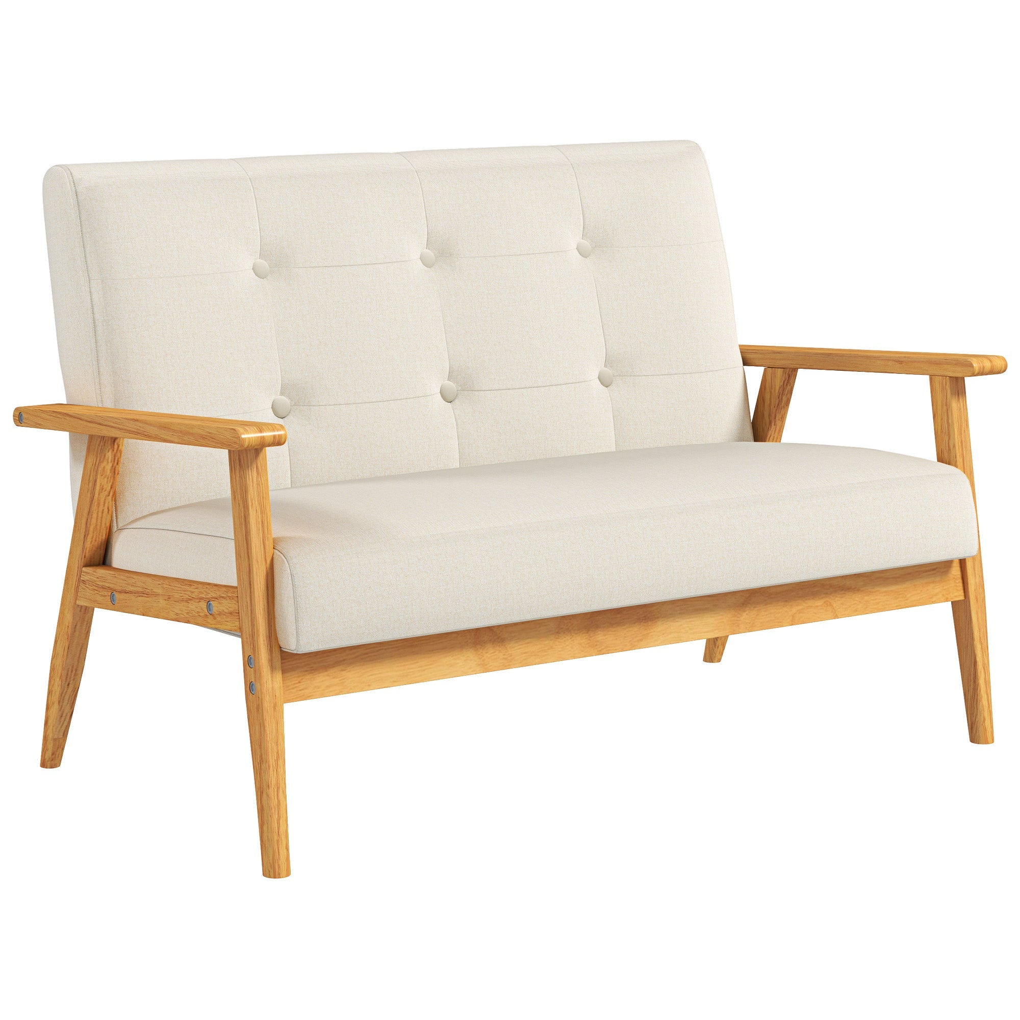 HOMCOM 45" 2 Seat Sofa, Upholstered Two Seater Couch with Rubber Wood Legs for Bedroom, Living Room, Beige 