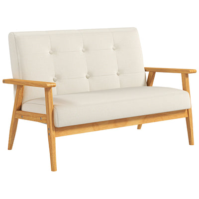 HOMCOM 45" 2 Seat Sofa, Upholstered Two Seater Couch with Rubber Wood Legs for Bedroom, Living Room, Beige 