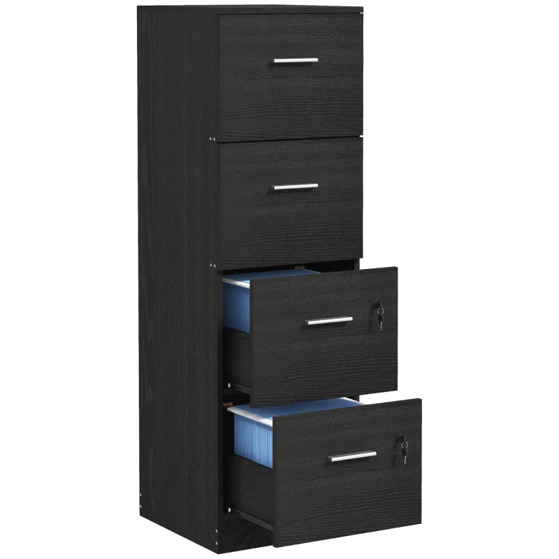 Vertical Filing Cabinet with Lock, 4 Drawer File Cabinet with Adjustable Hanging Bar for A4 and Letter Size, Black