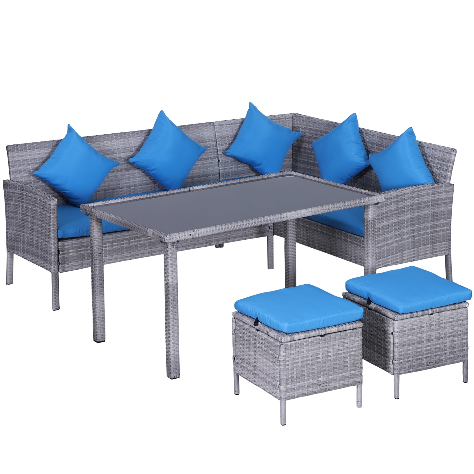 Outsunny 5-Piece Patio Dining Sets, Outdoor Furniture Sets PE Rattan Wicker Conversation Furniture Sets, Blue 