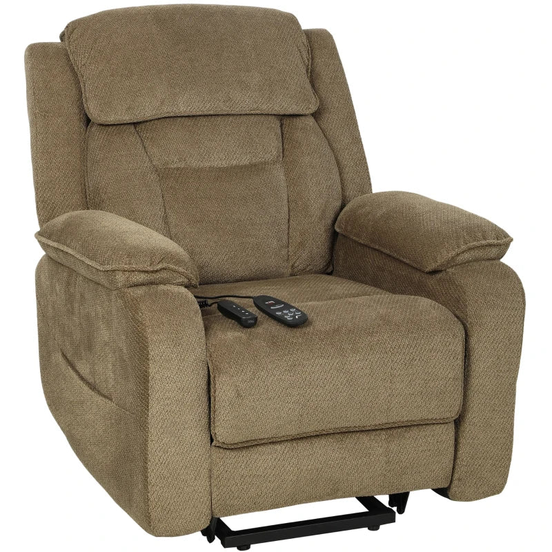 Power Recliner Chair with Massage, Electric Lift Chair for Elderly with Side Pockets, 2 Memory Positions, Remote, Brown