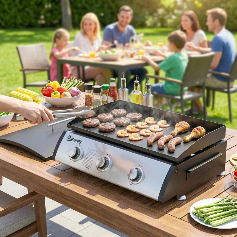 🔥 3-Burner Propane Gas Griddle Grill with Lid – Portable Outdoor BBQ (Black)