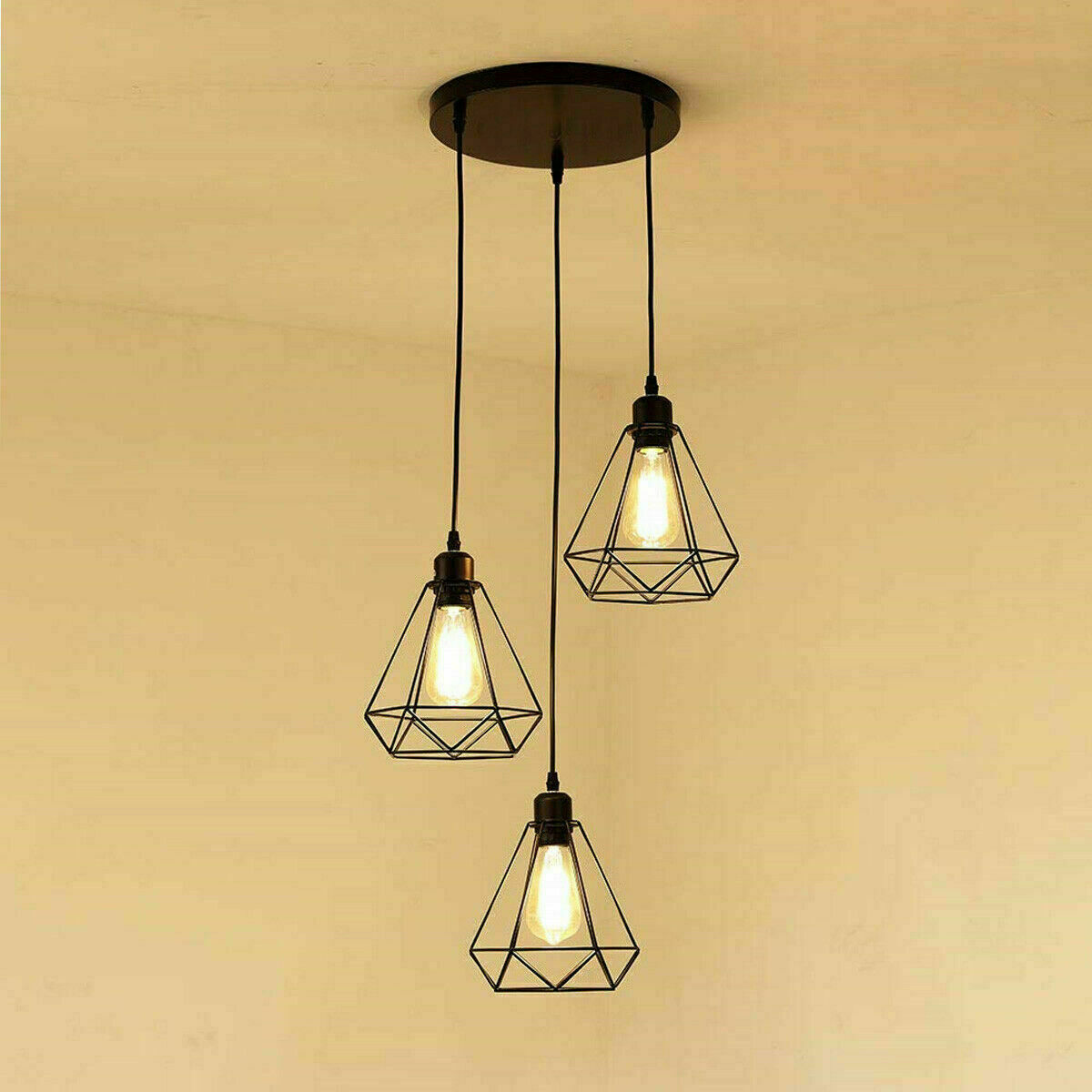 Industrial Geometric Cage Pendant Lamps Ceiling Light Fixtures~1176