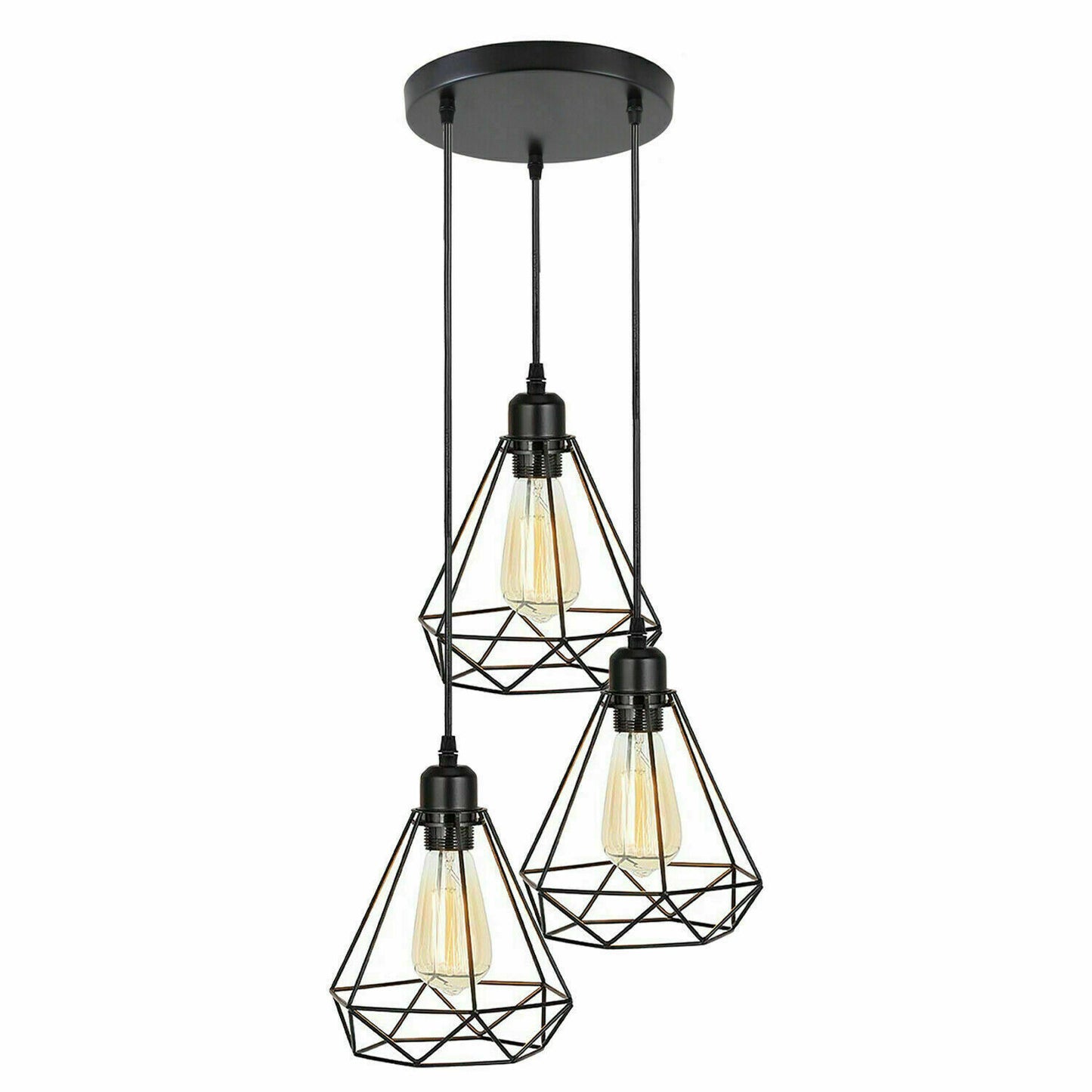 3-Lights Industrial Geometric Cage Hanging Pendant Light Fixture~1178