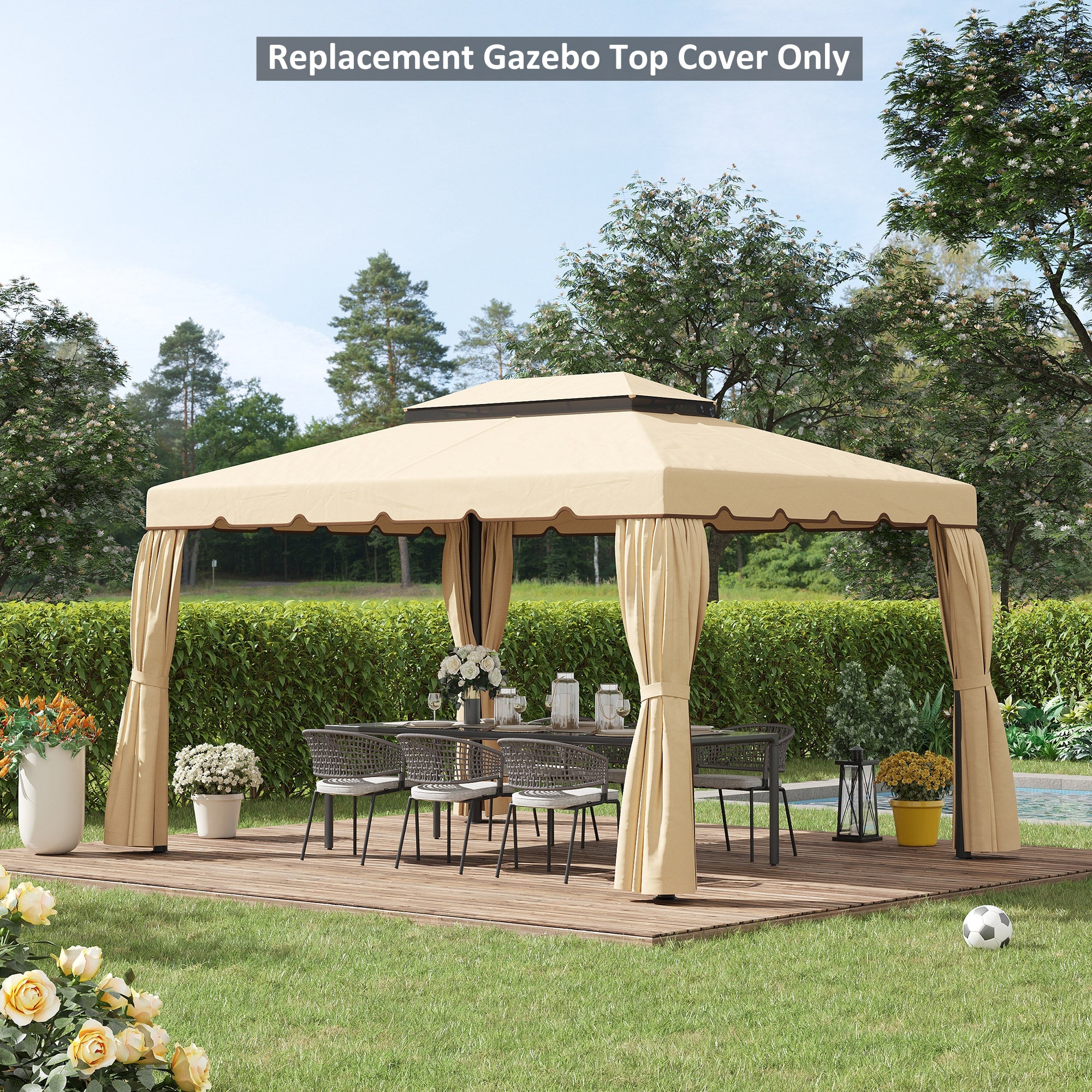 Outsunny 13.1' x 9.8' Gazebo Replacement Canopy, Gazebo Top Cover with Double Vented Roof for Garden Patio(TOP ONLY), Cream 