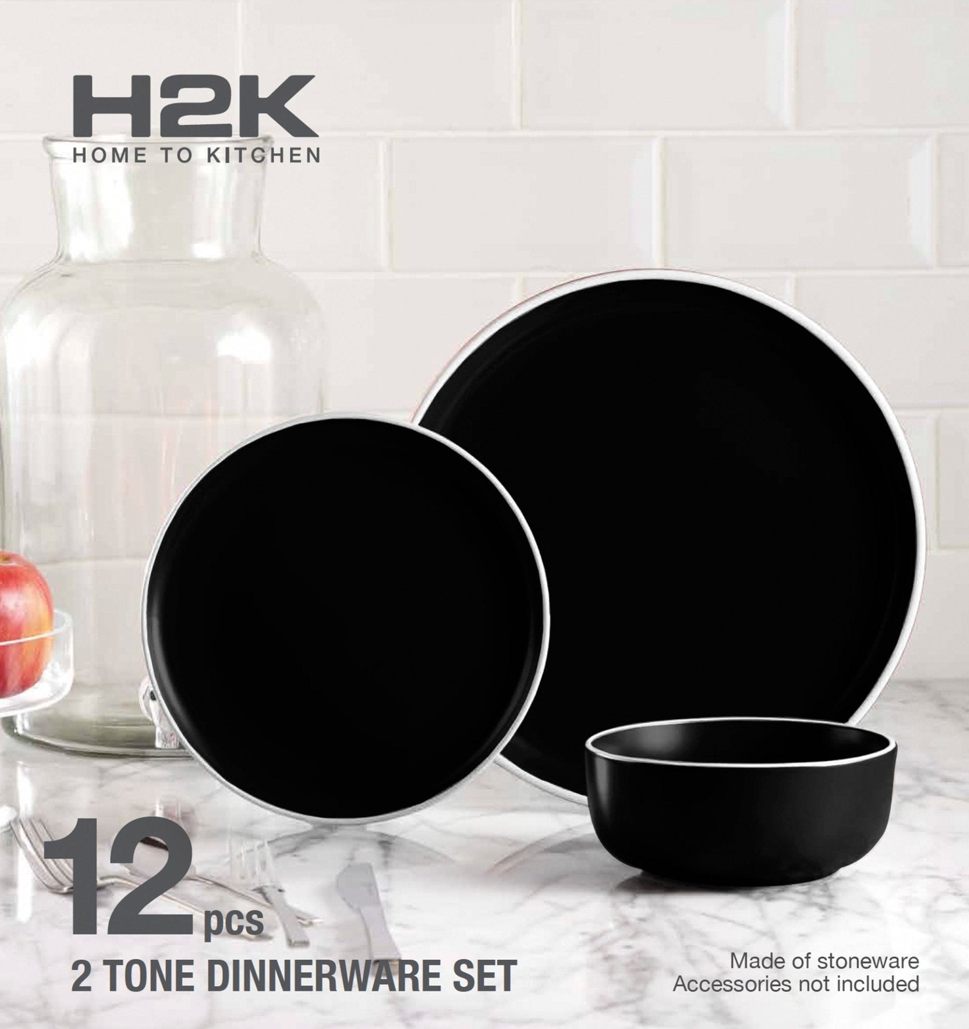 Dinnerware Set 12 Piece 2 Tone Cylinder Black, Service for 4 