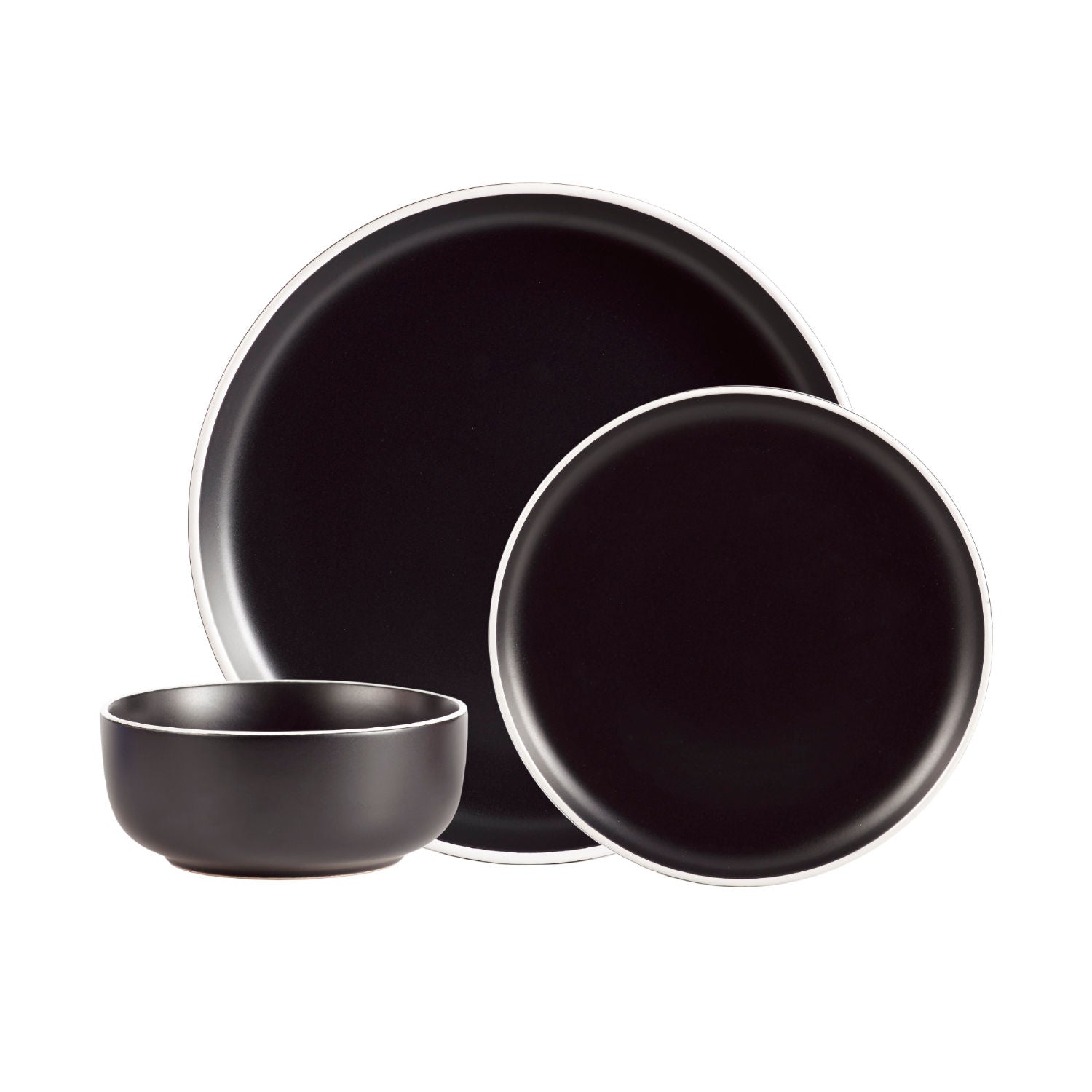Dinnerware Set 12 Piece 2 Tone Cylinder Black, Service for 4 