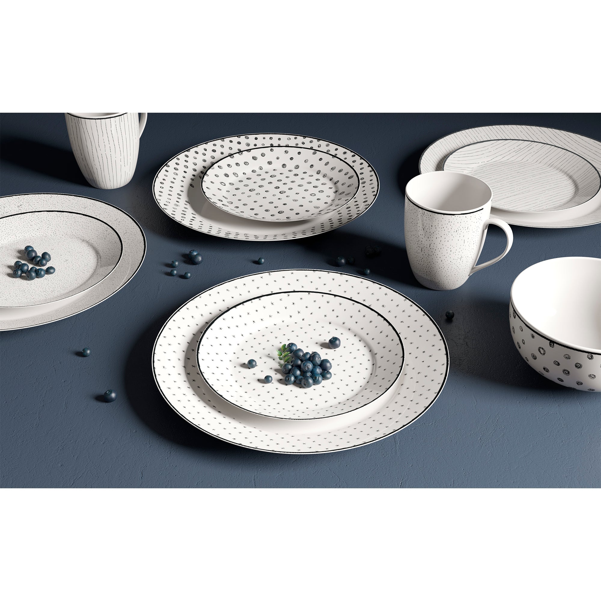 Dinnerware Set 12 Piece Black and White, Service for 4 