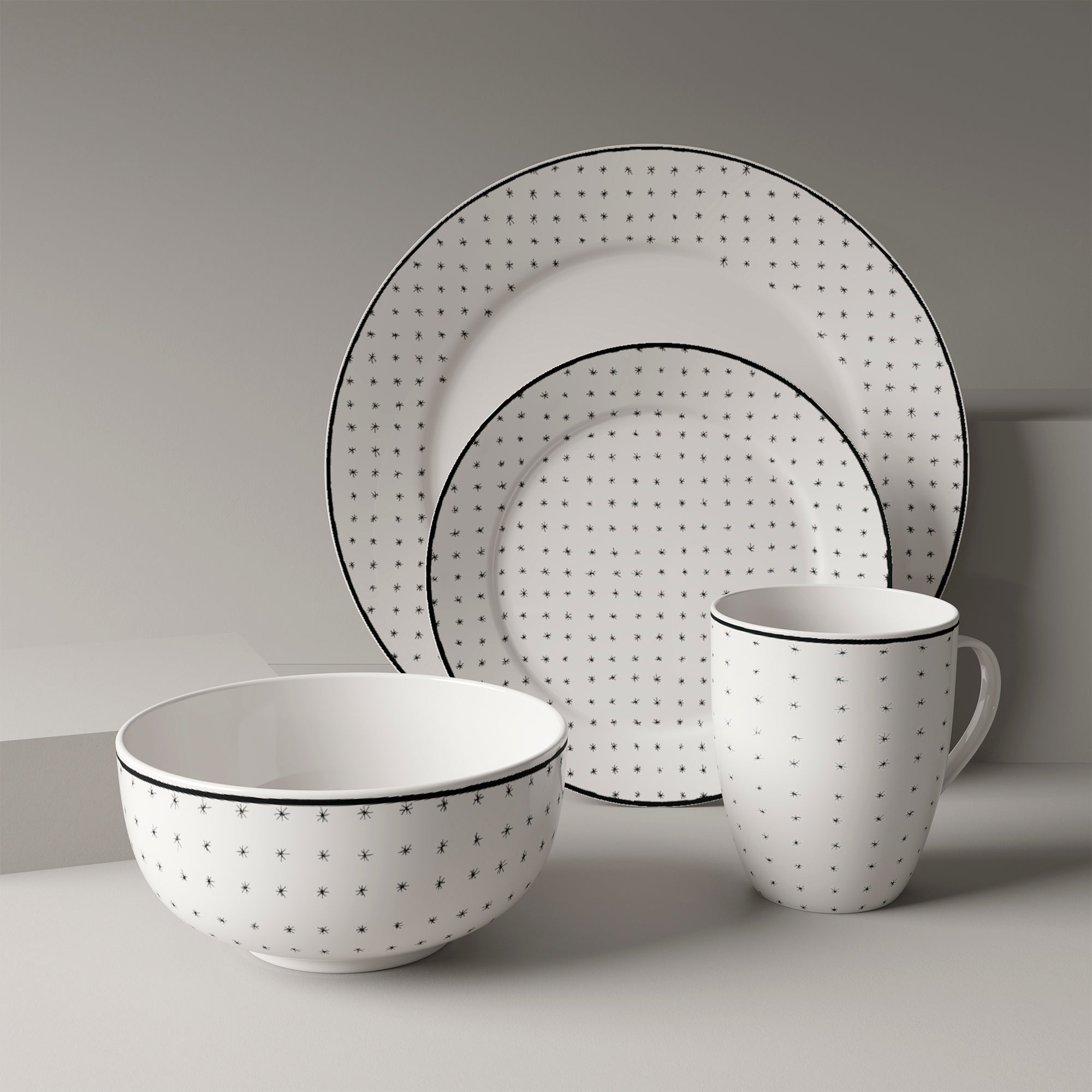 Dinnerware Set 12 Piece Black and White, Service for 4 