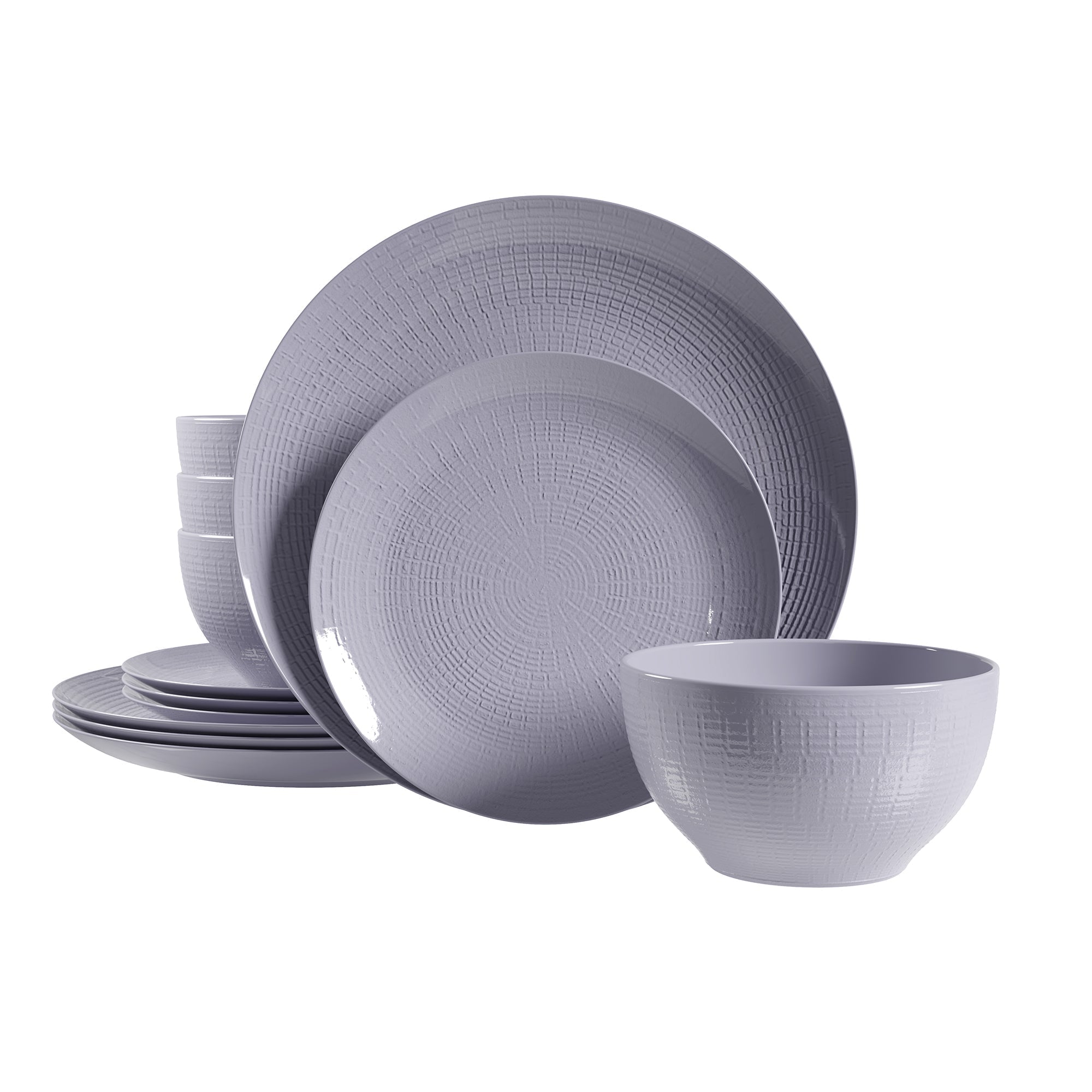 Dinnerware Set 12 Piece Embossed Grey, Service for 4 