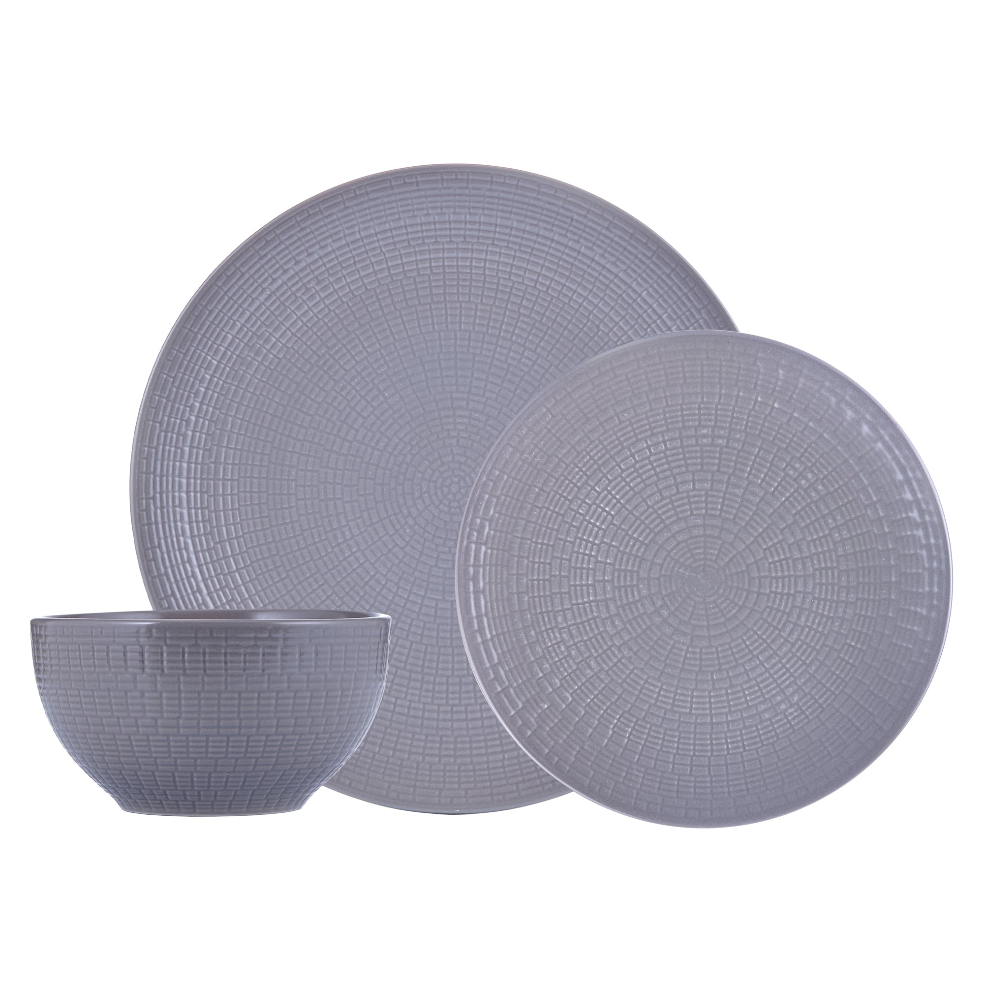 Dinnerware Set 12 Piece Embossed Grey, Service for 4 