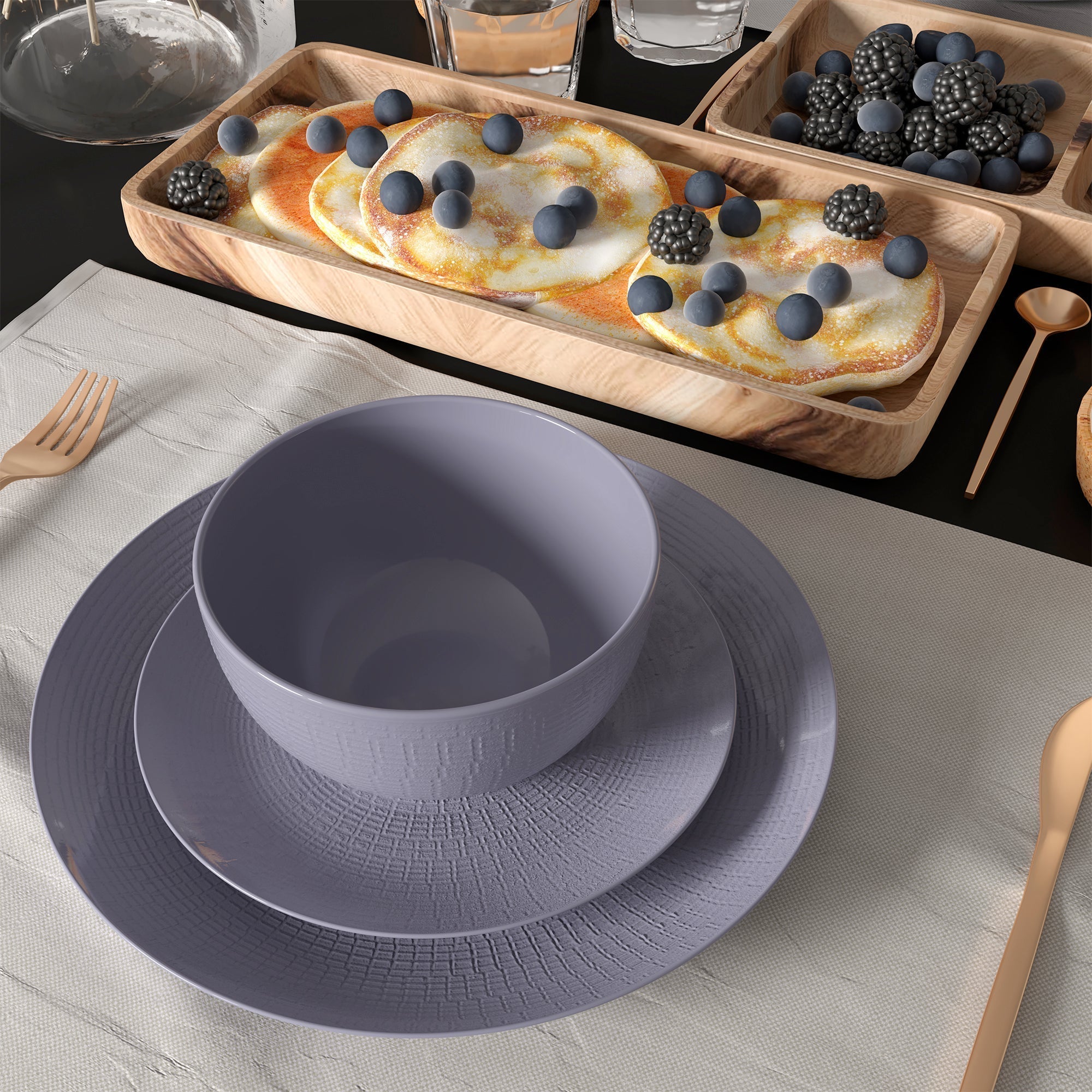 Dinnerware Set 12 Piece Embossed Grey, Service for 4 