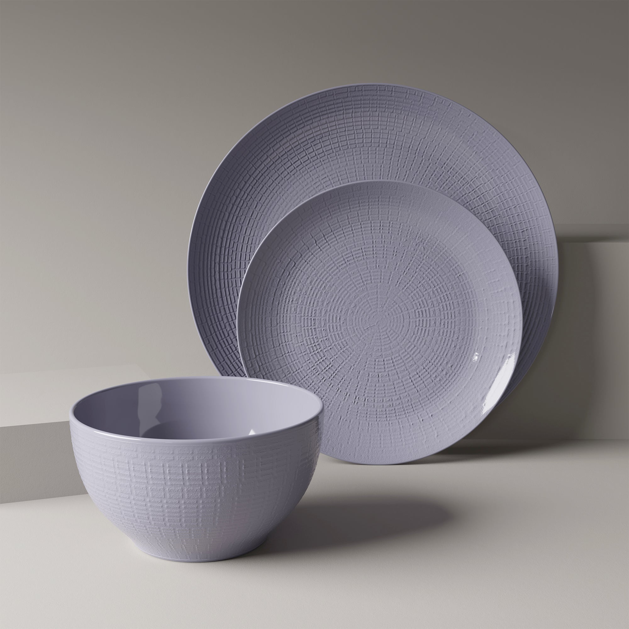 Dinnerware Set 12 Piece Embossed Grey, Service for 4 