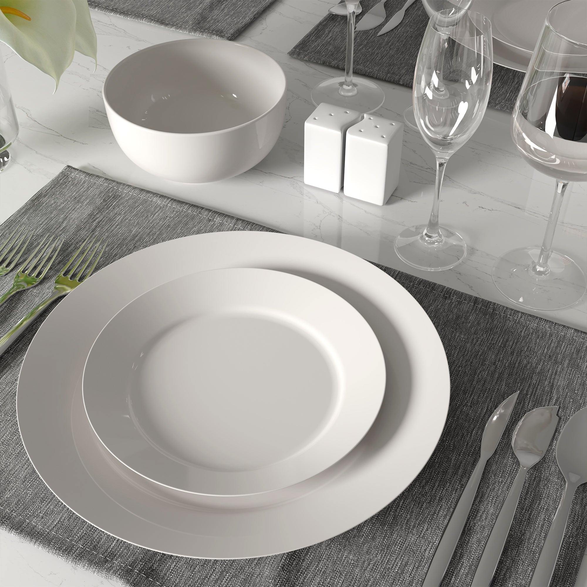 Dinnerware Set 12 Piece Plain White Round Rim, Service for 4 