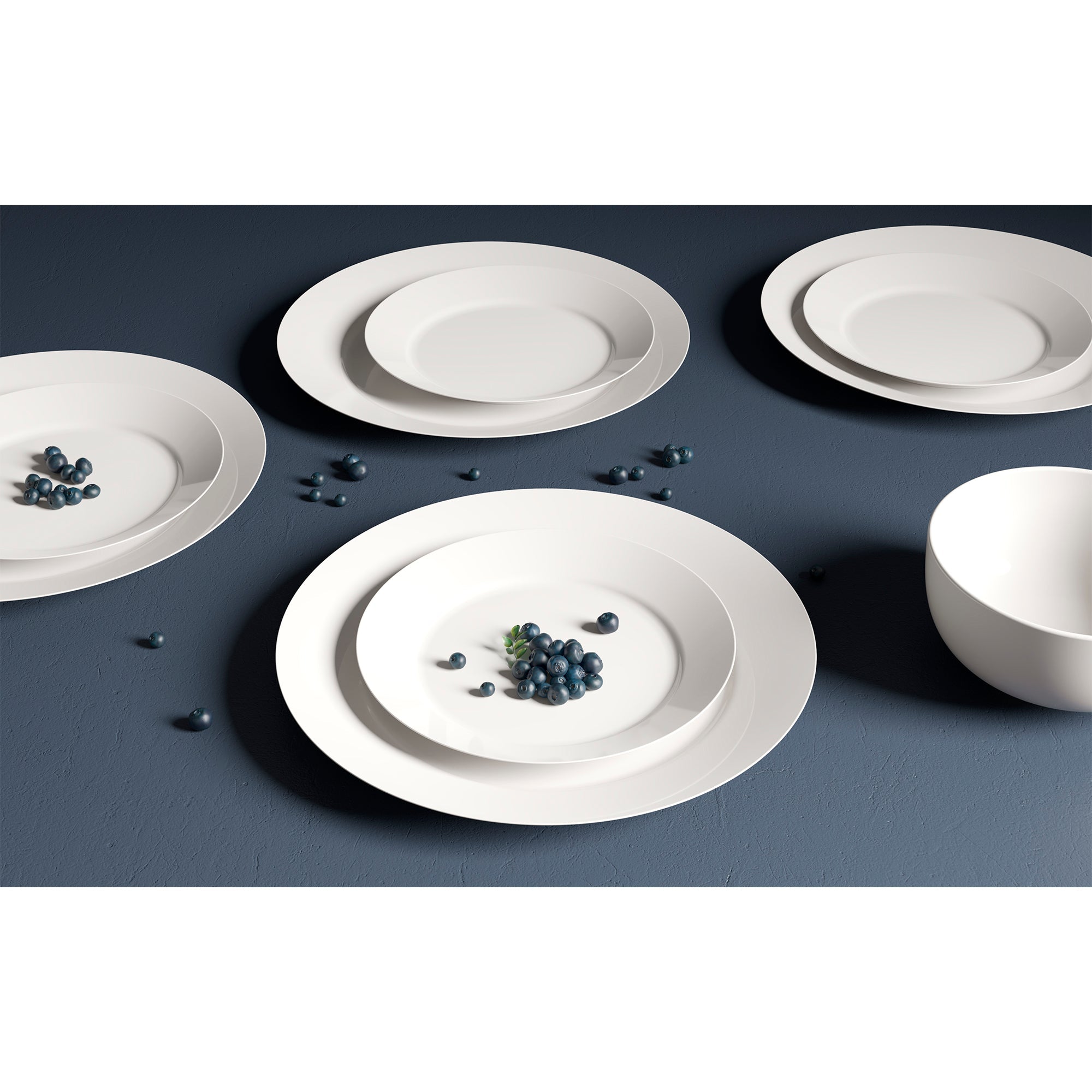 Dinnerware Set 12 Piece Plain White Round Rim, Service for 4 