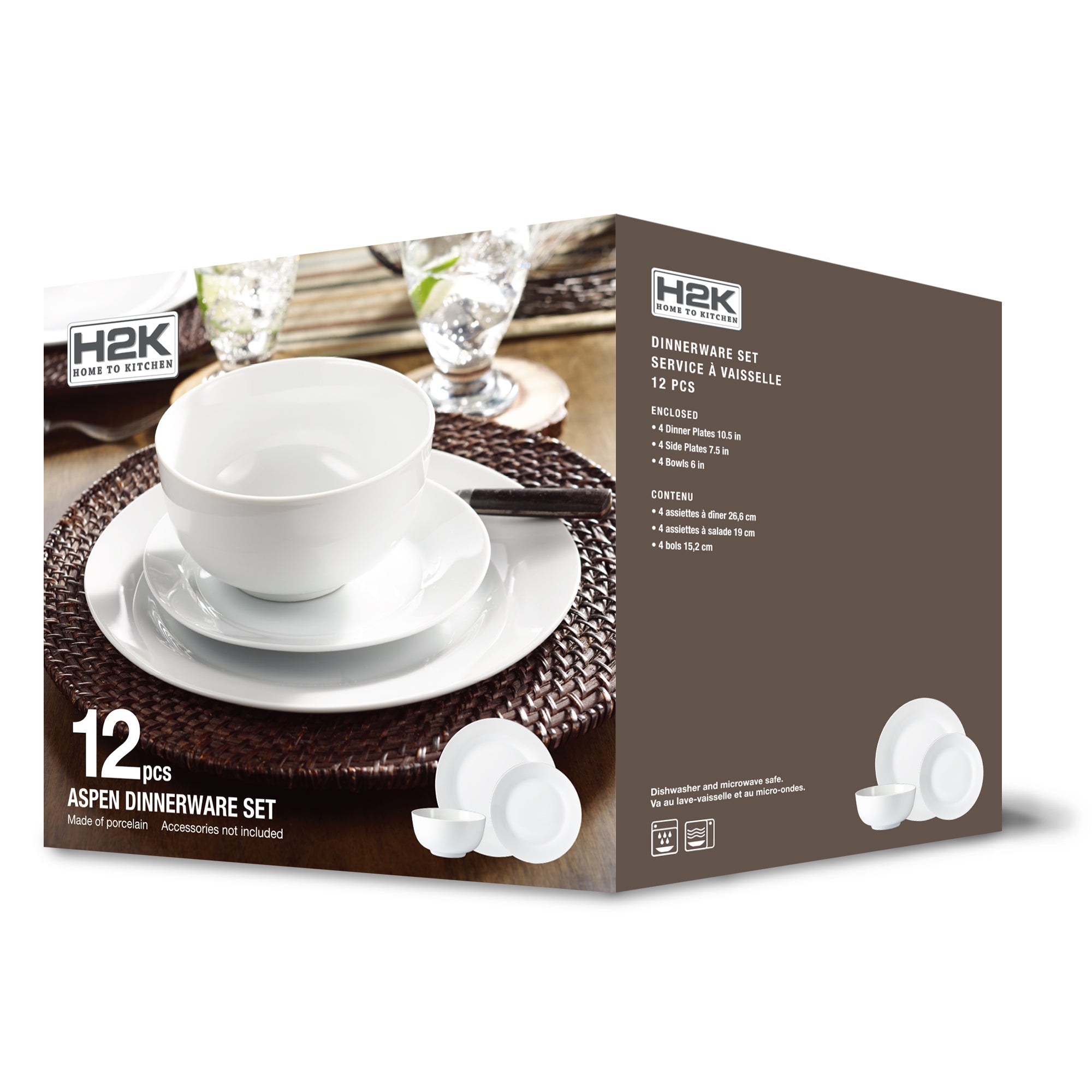 Dinnerware Set 12 Piece Plain White Round Rim, Service for 4 