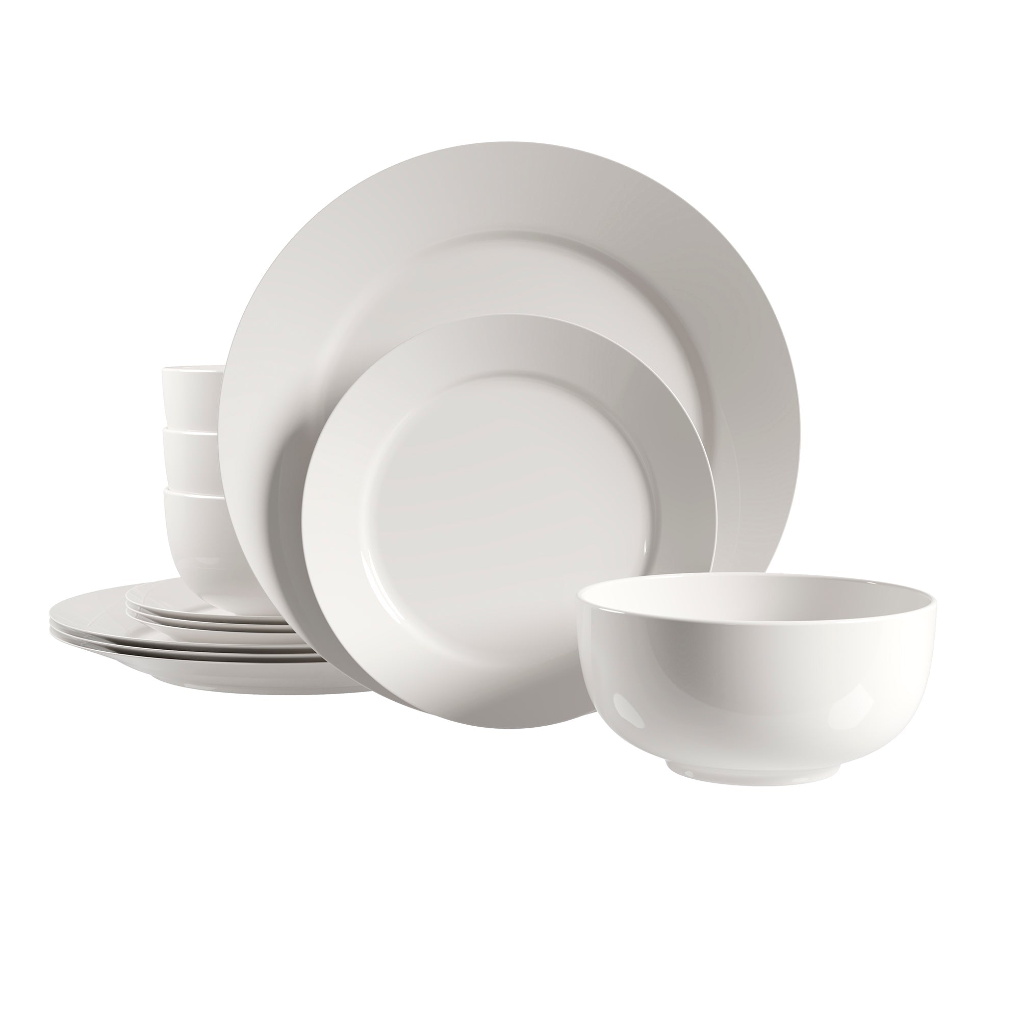 Dinnerware Set 12 Piece Plain White Round Rim, Service for 4 
